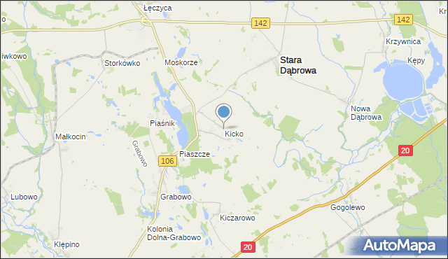 mapa Kicko, Kicko gmina Stara Dąbrowa na mapie Targeo